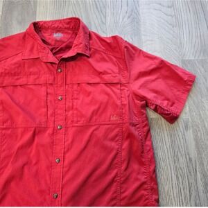 REI Sahara Mens XL Red Short Sleeve Button Down Hiking Fishing Shirt Mesh Vent
